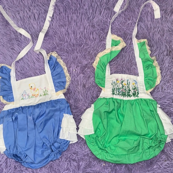 Other - Blue and Green Baby Rompers with Embroidery